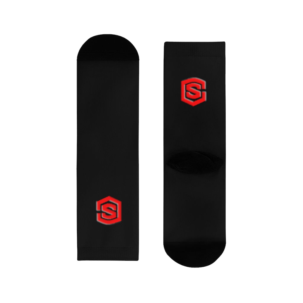 Black Sublimation Crew Socks (EU) Red Logo