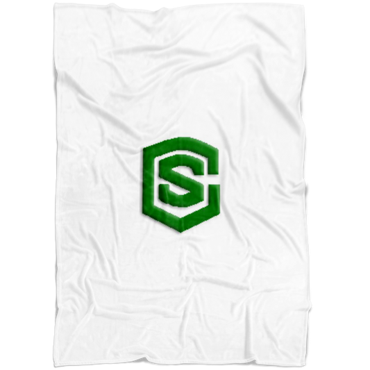White Fleece Blanket Green Logo