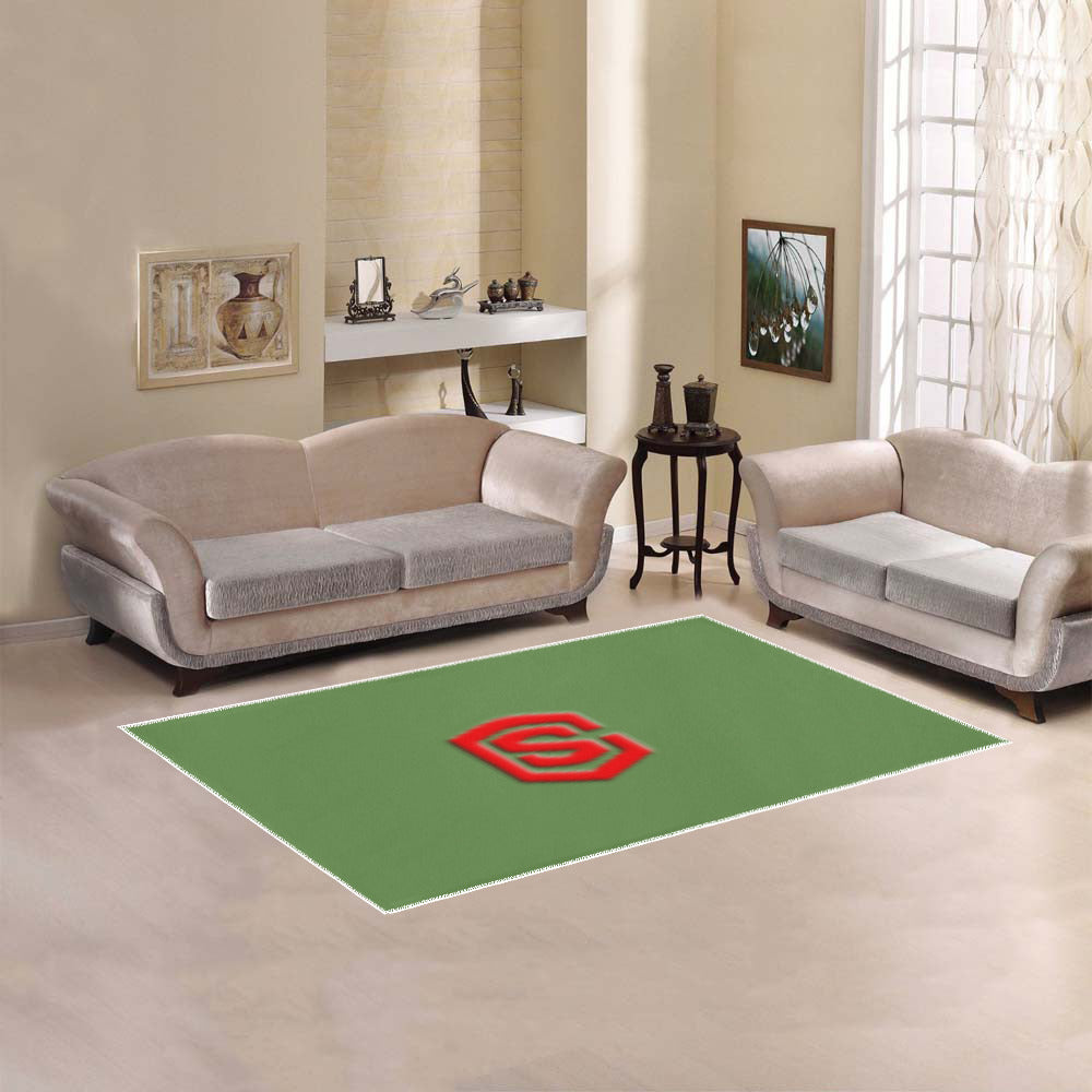 Green Area Rug Red Logo Area Rug 5' x 3.2'