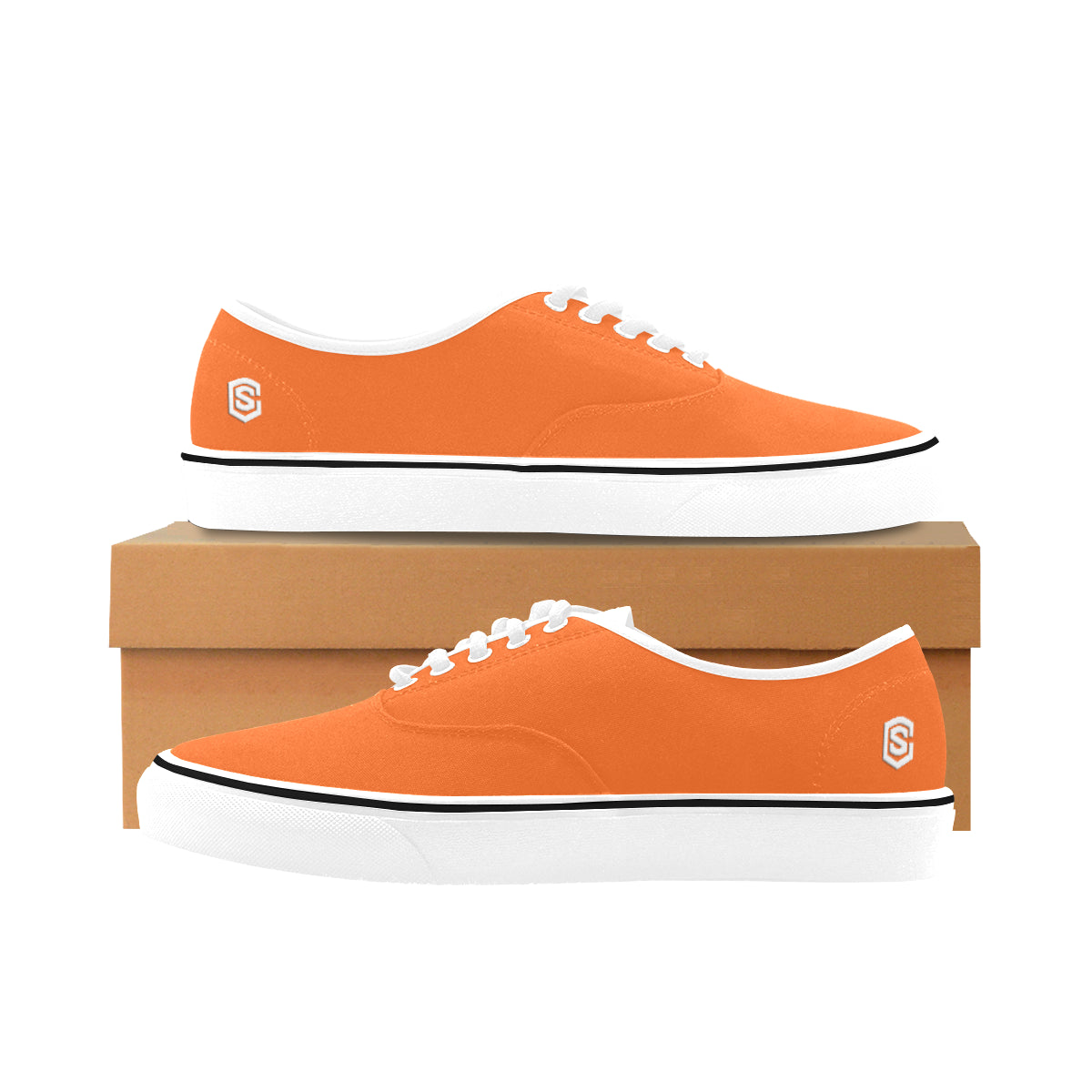 white logo Classic Women's Canvas Low Top Shoes (Model E001-4)