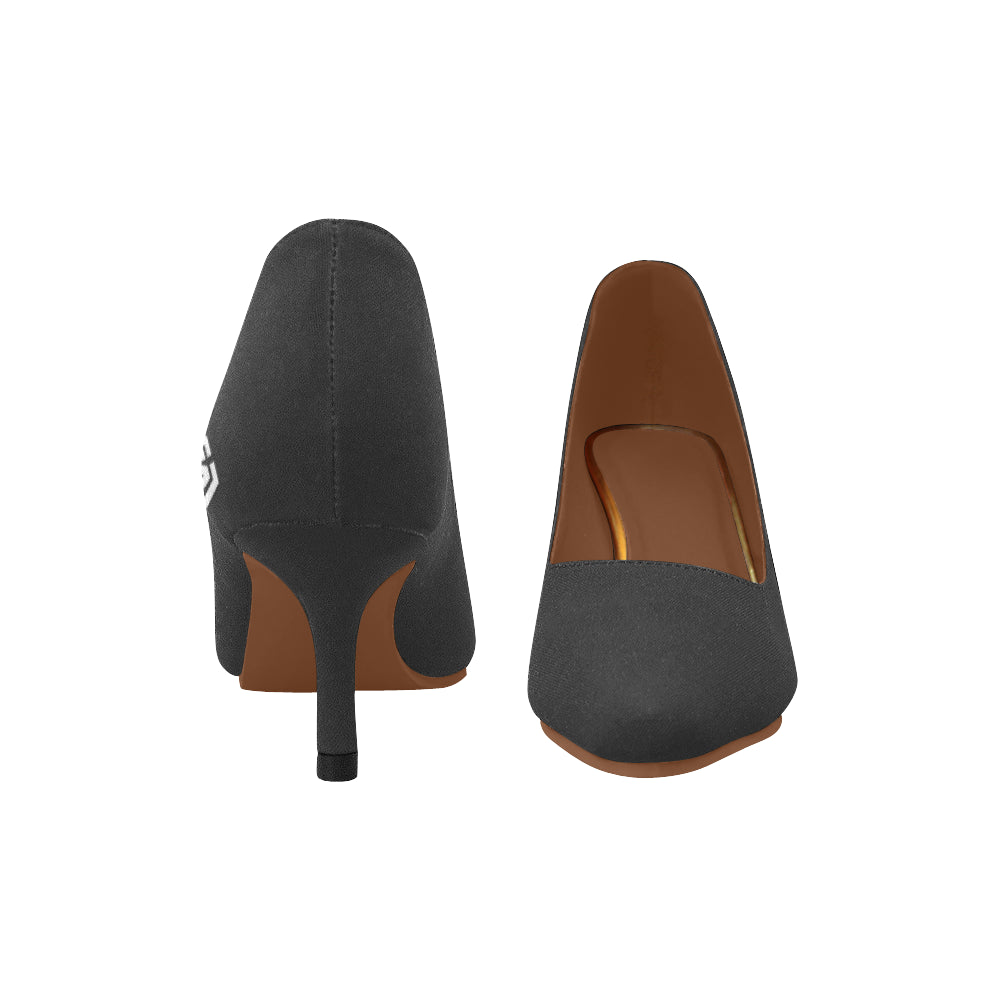 MAROON Women's Pointed Toe Low Heel Pumps white logo Women's Pointed Toe Low Heel Pumps (Model 053)