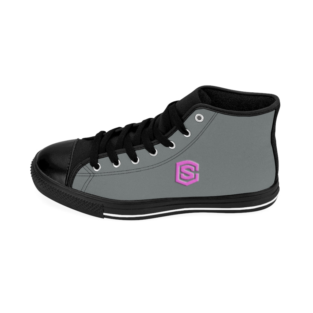 grey Men's High-top Sneakers pink logo