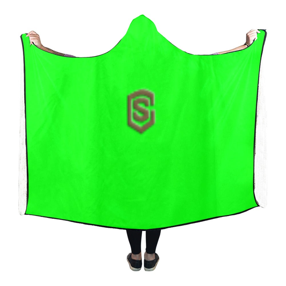 Green Hooded Blanket 80"x56" with Brown Logo Hooded Blanket 80"x56"