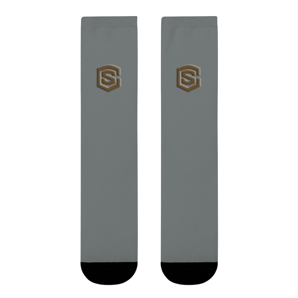 Grey Sublimation Crew Socks (EU) Brown Logo