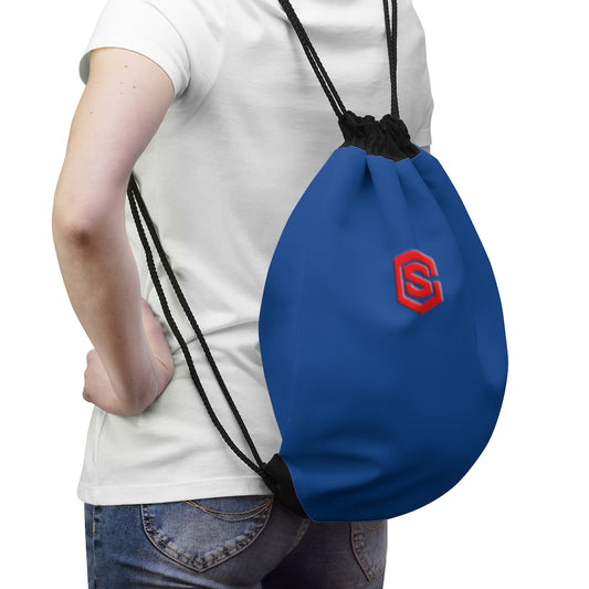 Blue Drawstring Bag Red logo