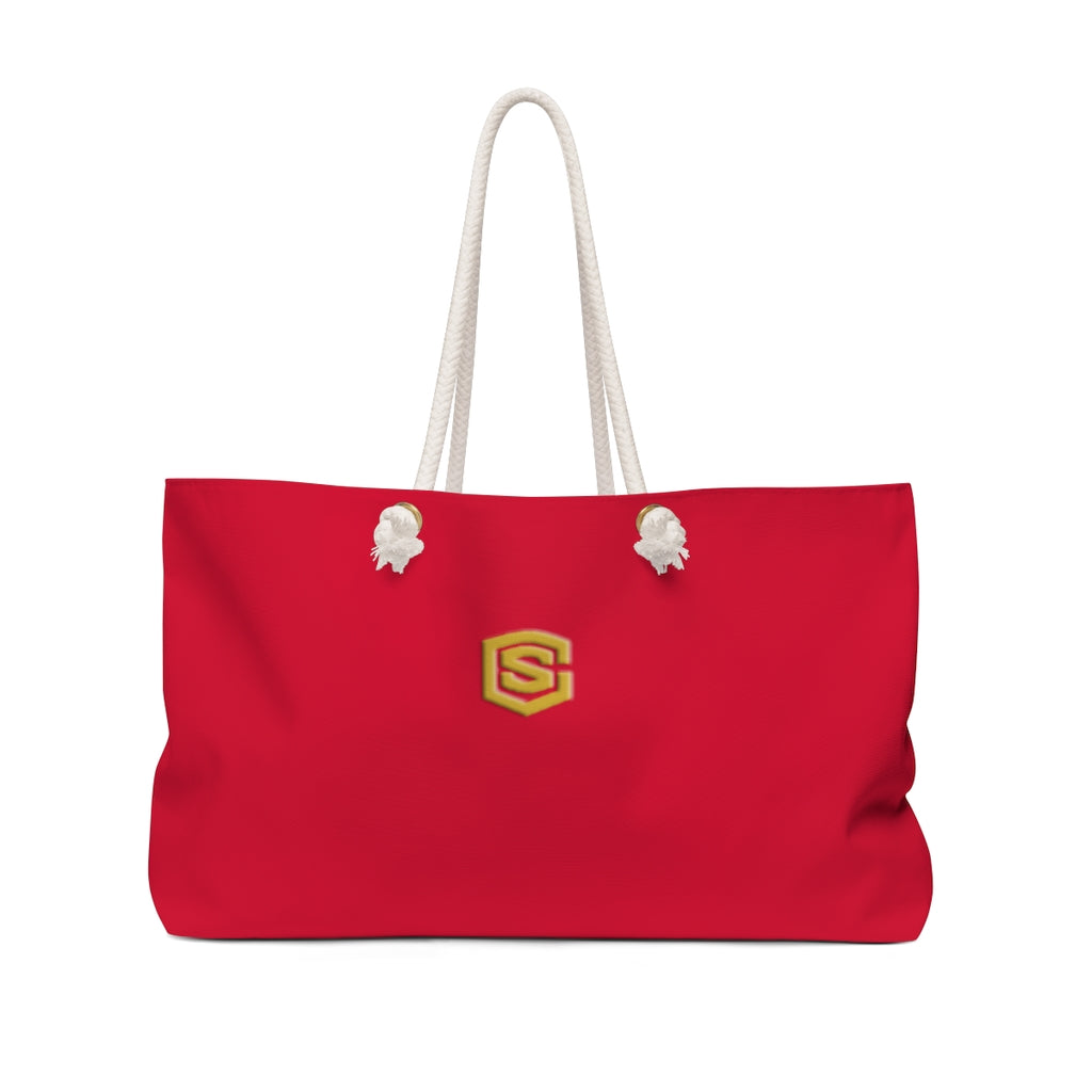 Red Weekender Bag Gold Logo