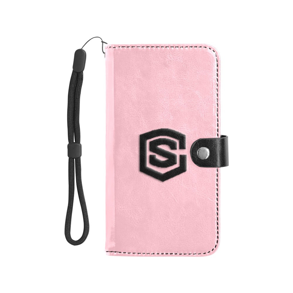Pink Flip Leather Purse for Mobile Phone(Model1703)(Large) with Black Logo Flip Leather Purse for Mobile Phone(Model1703)(Large)