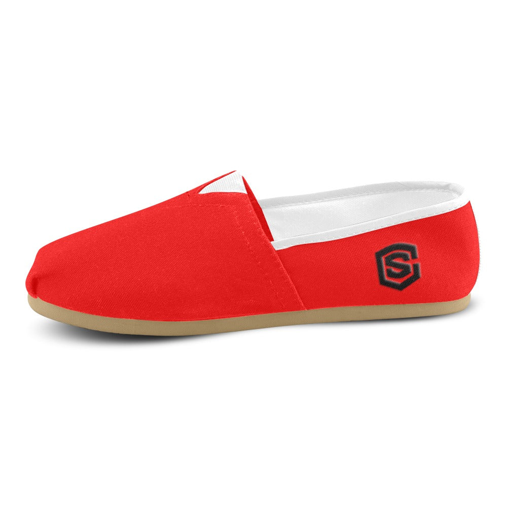 RED casual shoes for women WITH BLACK LOGO Casual Canvas Women's Shoes (Model 004) (Designs are mirrored)
