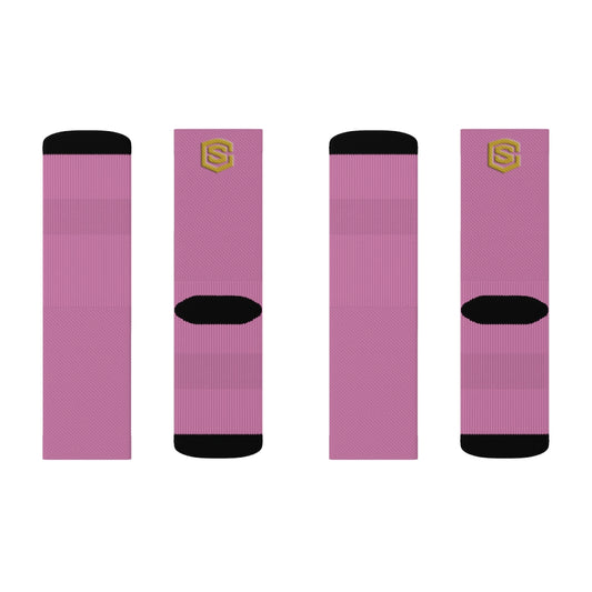 Pink Sublimation Socks Gold Logo