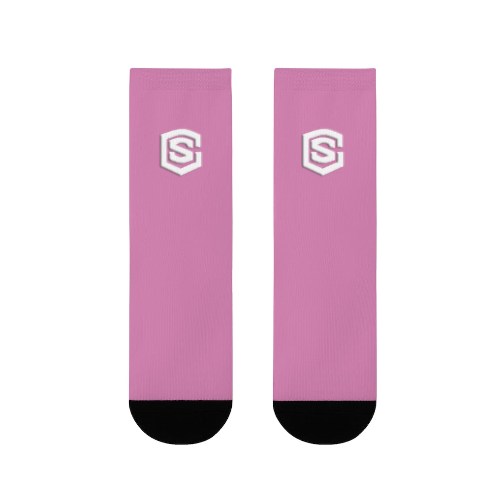 pink Sublimation Crew Socks (EU) white Logo
