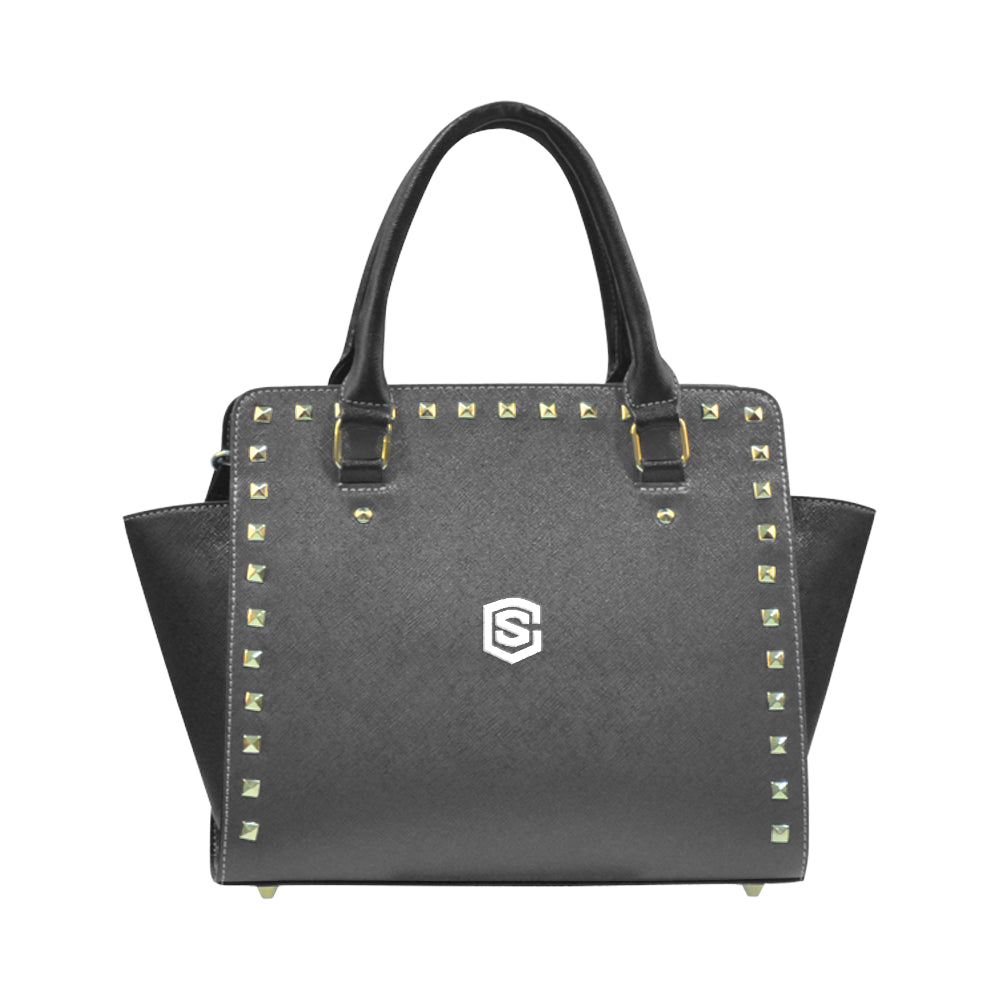 BLACK RIVET SHOULDER HANDBAG white logo Rivet Shoulder Handbag (Model 1645)