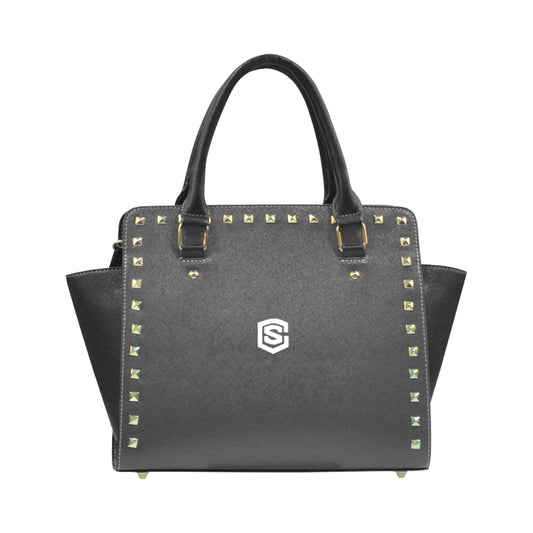 BLACK RIVET SHOULDER HANDBAG white logo Rivet Shoulder Handbag (Model 1645)