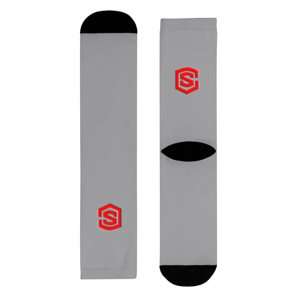 Grey Sublimation Crew Socks (EU) Red Logo