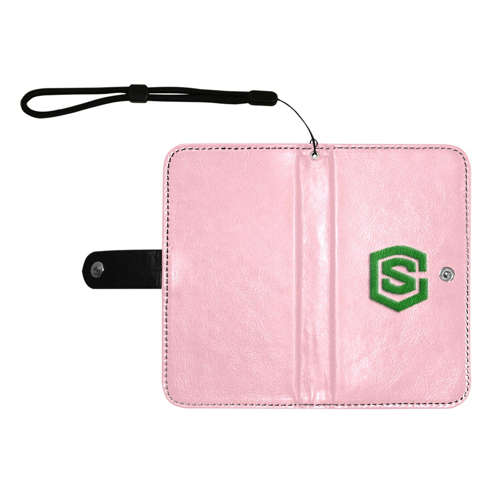Pink Flip Leather Purse for Mobile Phone(Model1703)(Large) with Green Logo Flip Leather Purse for Mobile Phone(Model1703)(Large)