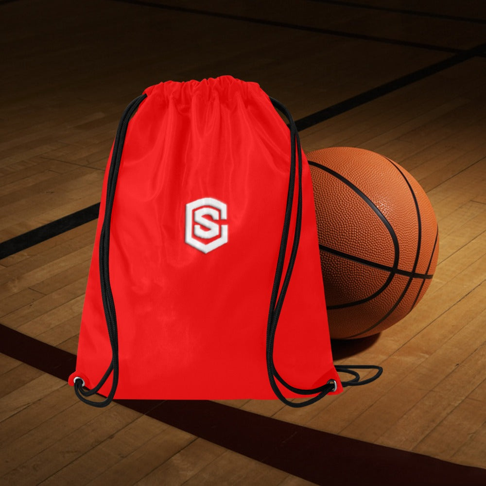 Red Drawstring Bags Large With White Logo Drawstring Bags (Model 1604) (Large)