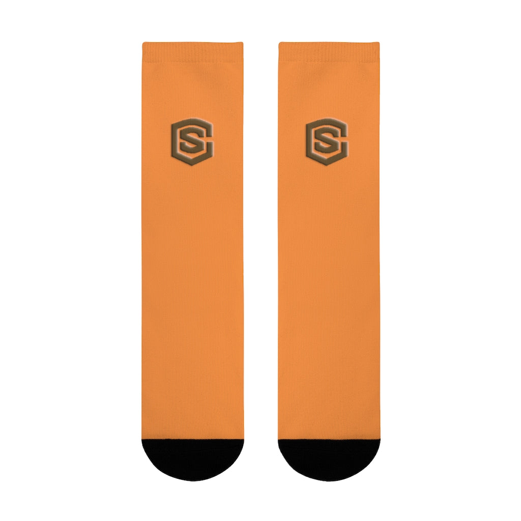 Orange Sublimation Crew Socks (EU) Brown Logo