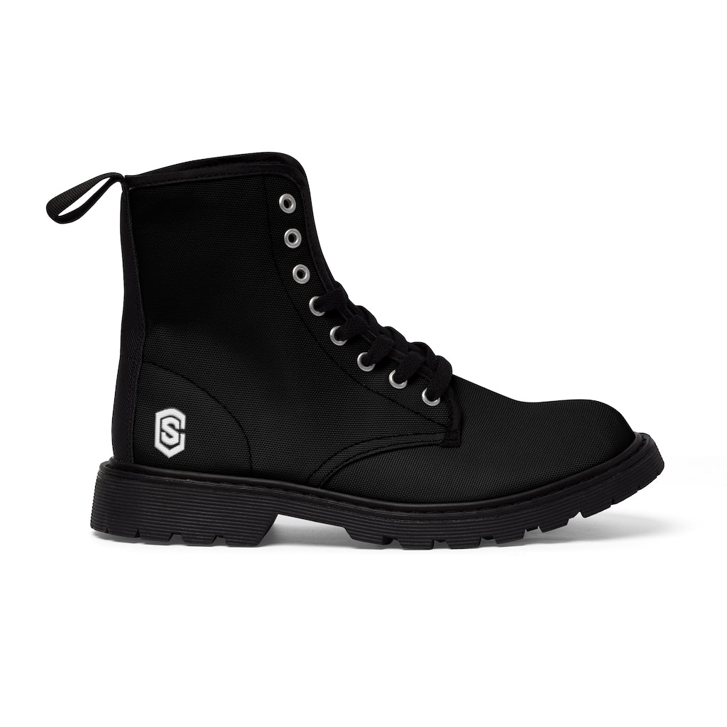 Black Men's Canvas Boots White Logo