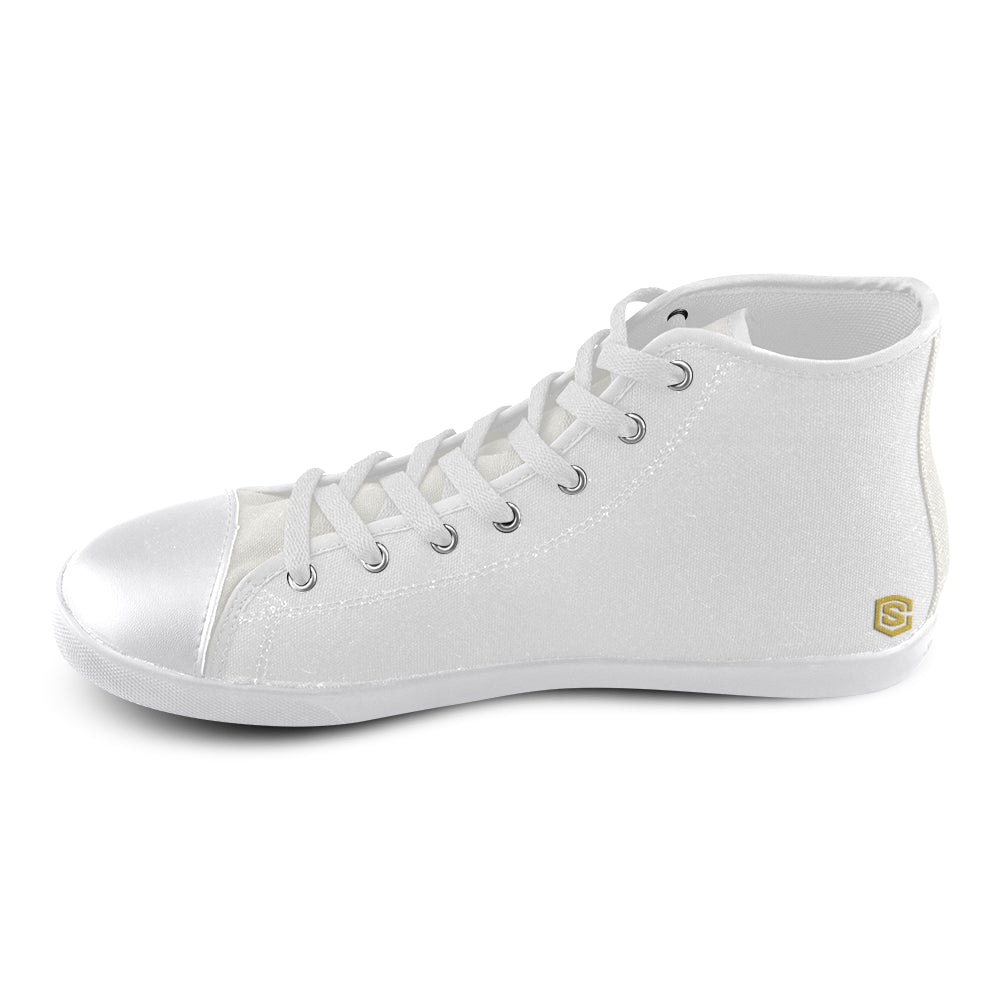 GRAY CANVAS KID SHOES gold logo High Top Canvas Kid's Shoes (Model 002)