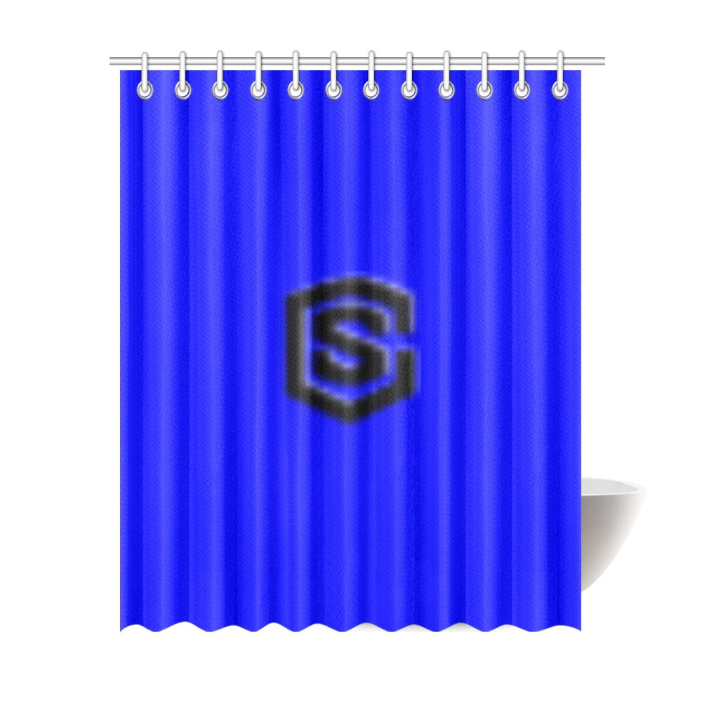 Blue Shower Curtain 69"x84" with Black Logo Shower Curtain 69"x84"