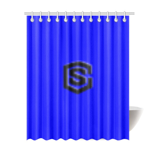 Blue Shower Curtain 69"x84" with Black Logo Shower Curtain 69"x84"
