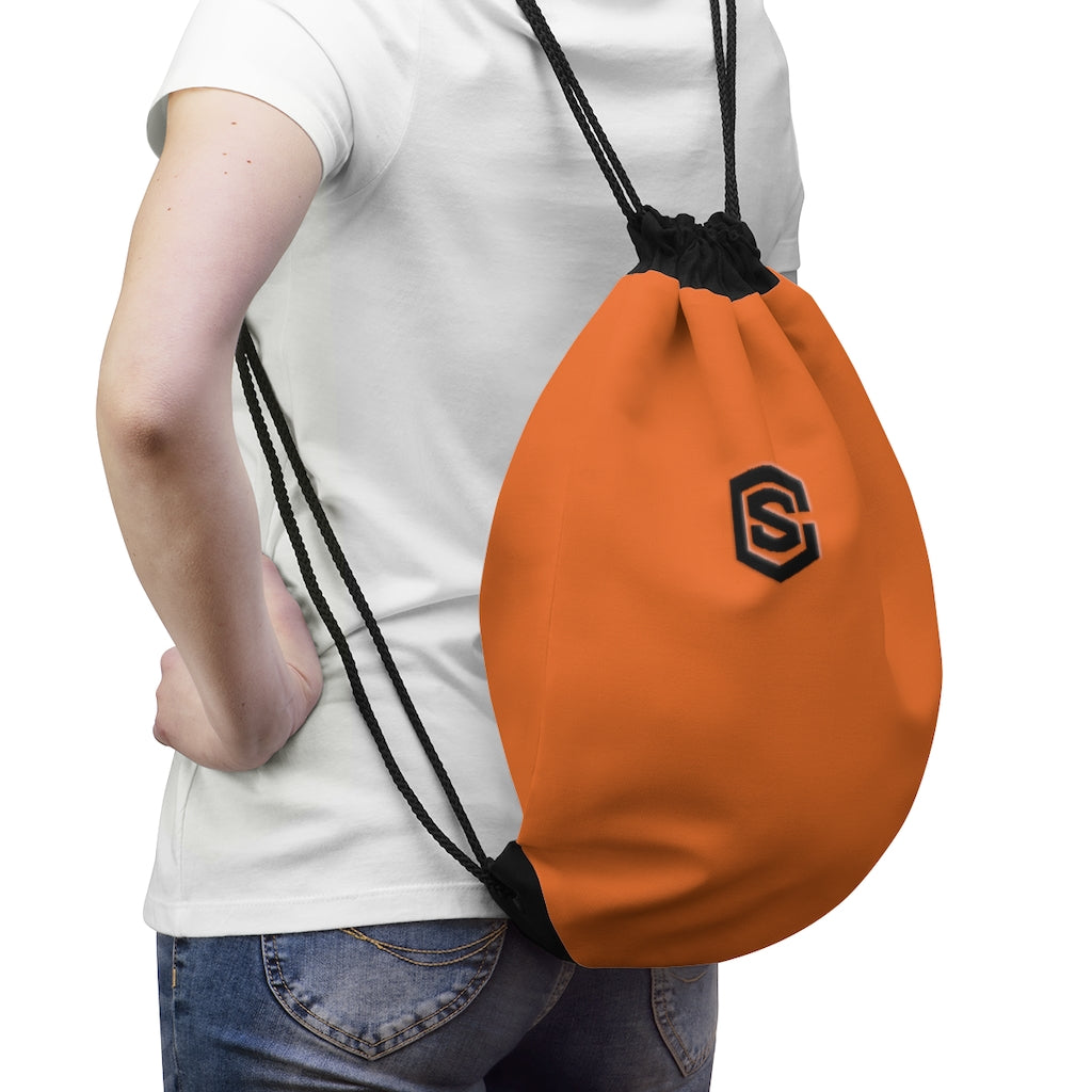 Orange Drawstring Bag Black logo