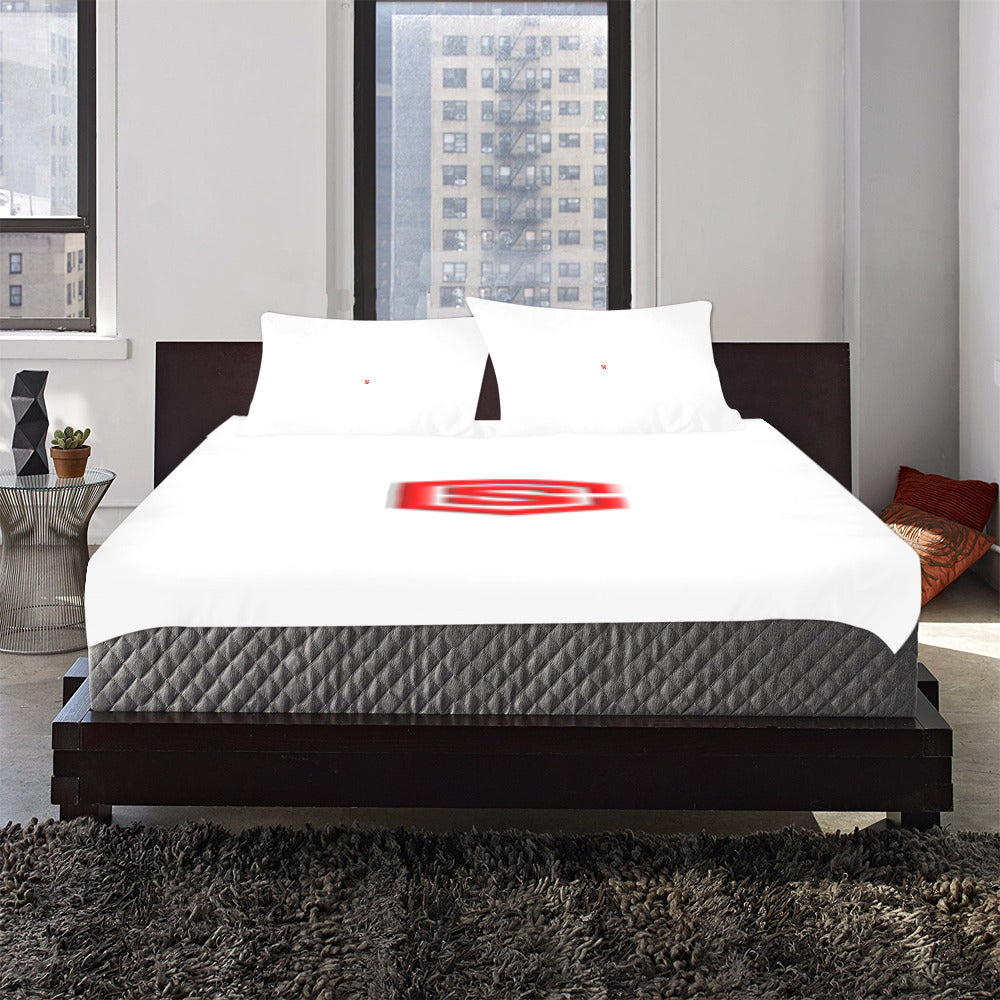 White Duvet Cover Red Logo 3-Piece Bedding Set (1 Duvet Cover 86"x70"; 2 Pillowcases 20"x30")(One Side)