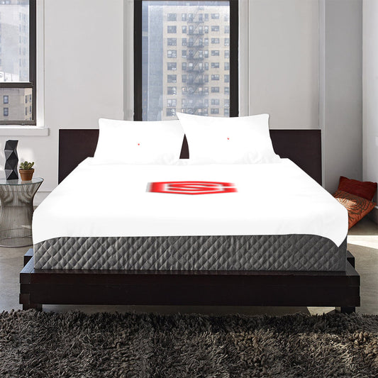 White Duvet Cover Red Logo 3-Piece Bedding Set (1 Duvet Cover 86"x70"; 2 Pillowcases 20"x30")(One Side)