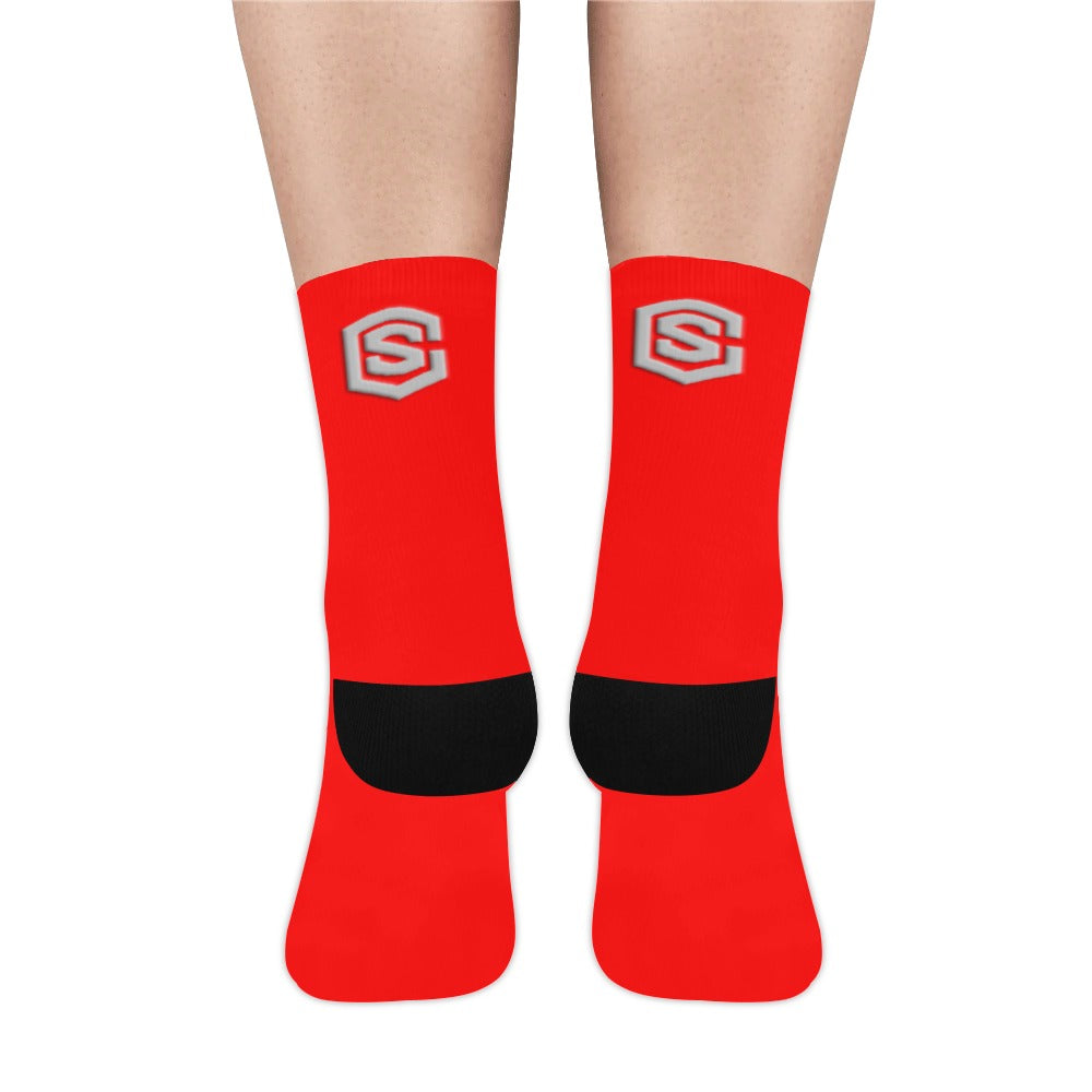 Red Sublimated Crew Socks (Made In USA) with Silver Logo Sublimated Crew Socks (Made In USA)