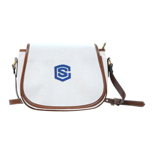 WHITE Saddle Bag WITH BLUE LOGO Saddle Bag (Model 1649) (Small)