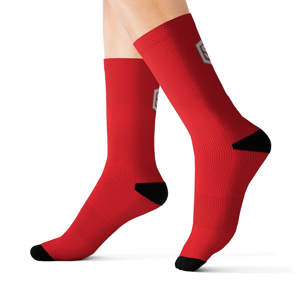 Red Sublimation Socks White Logo