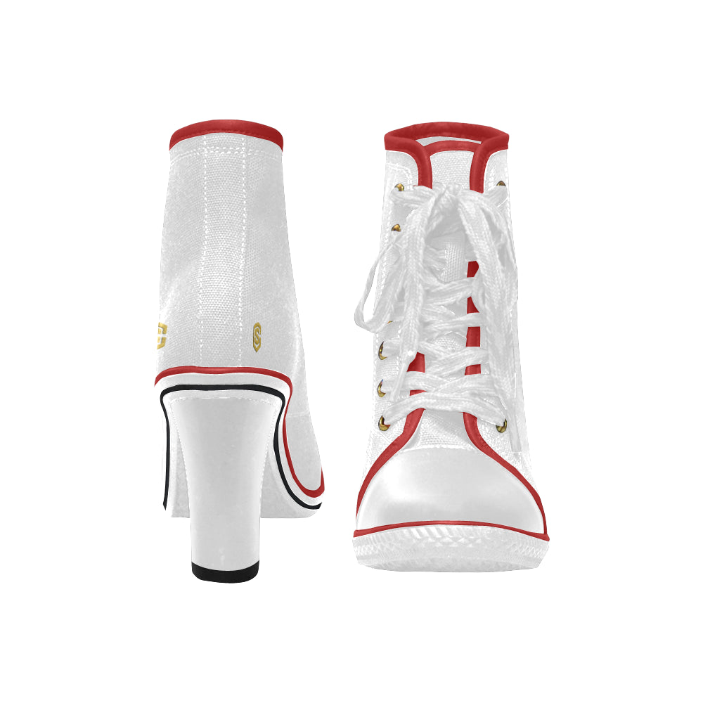 gold logo Women's Lace Up Chunky Heel Ankle Booties (Model 054)