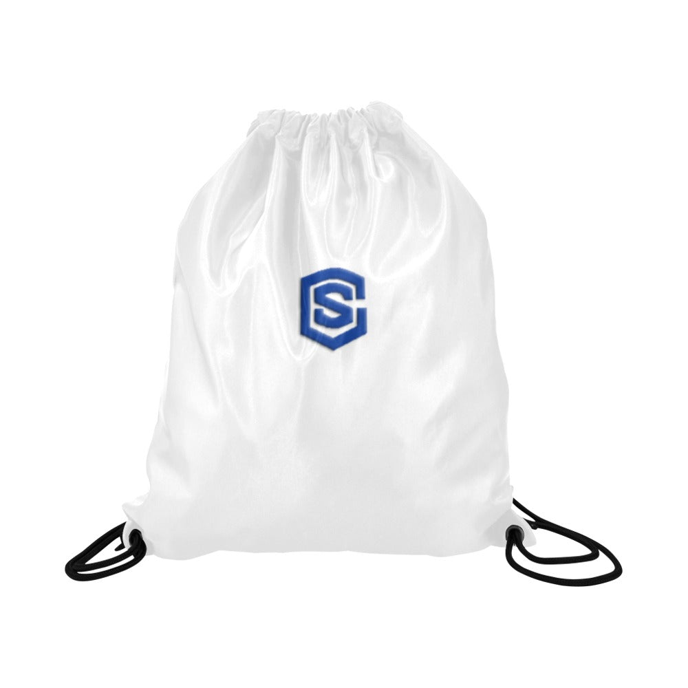 White Drawstring Bags Large With Blue Logo Drawstring Bags (Model 1604) (Large)