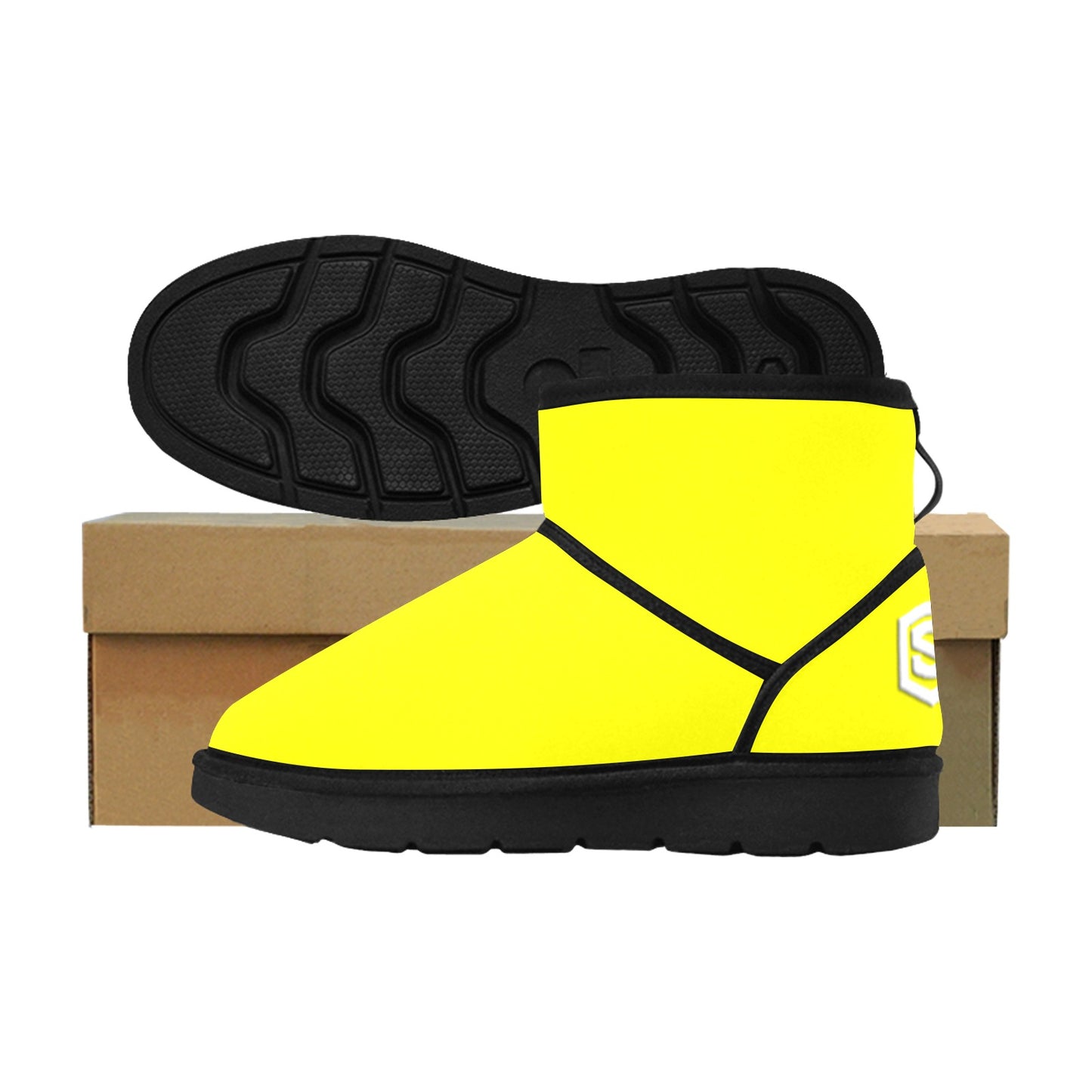 YELLOW Low Top Men's Snow Boots WITH WHITE LOGO Low Top Men's Snow Boots (Model 049)
