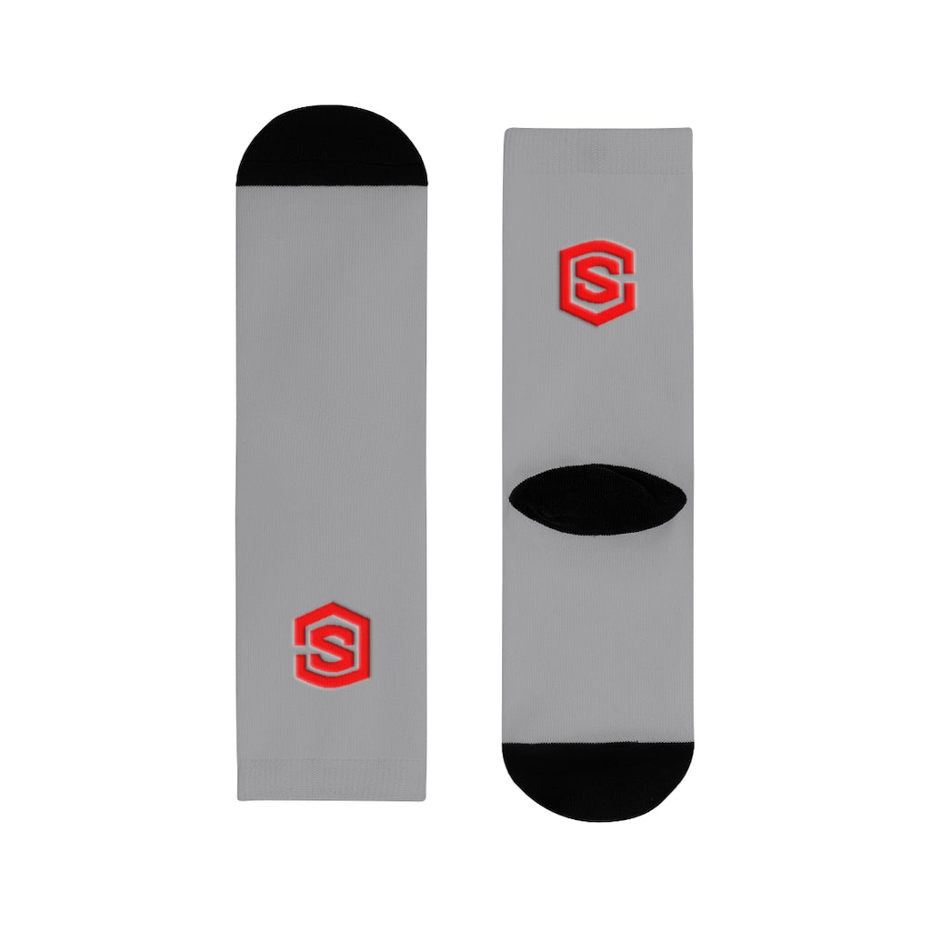 Grey Sublimation Crew Socks (EU) Red Logo