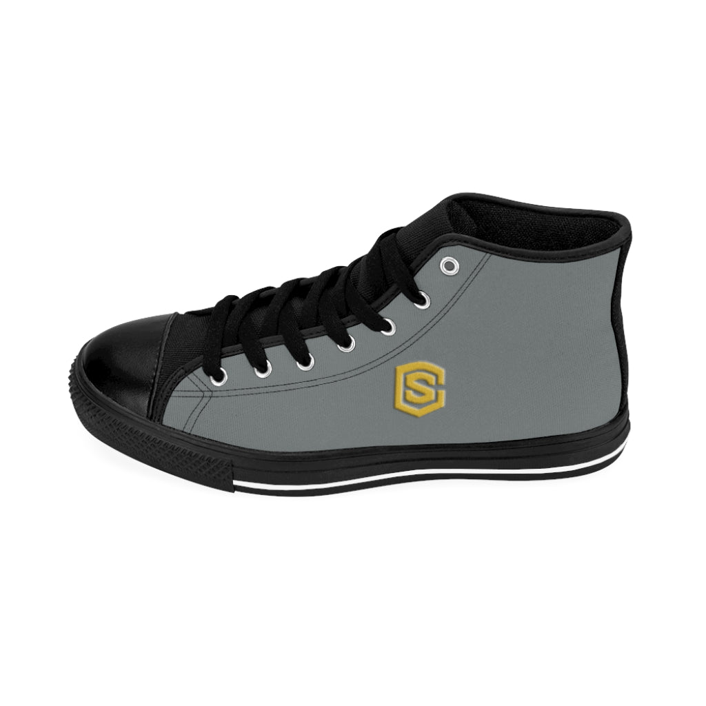 grey Men's High-top Sneakers Gold logo