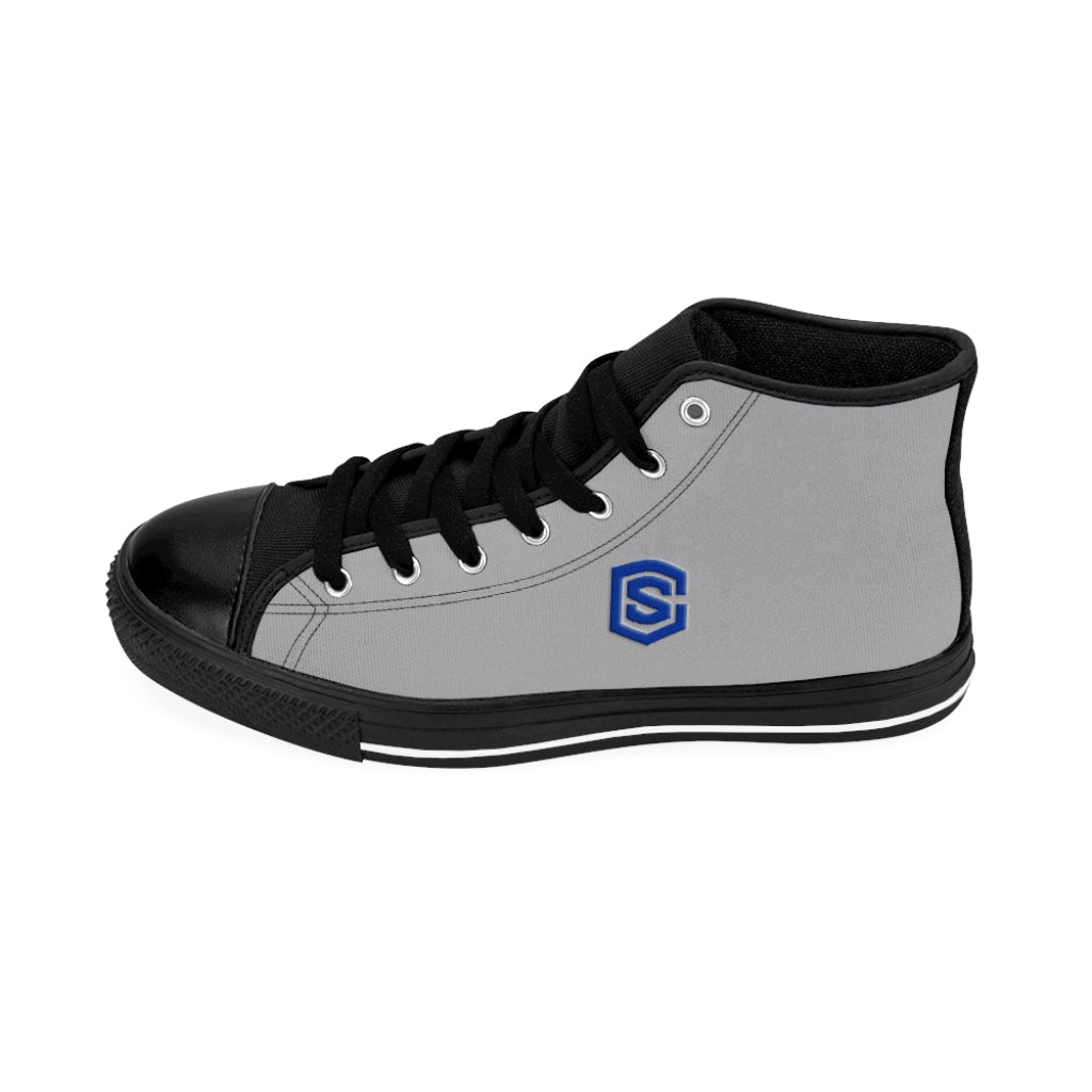 grey Men's High-top Sneakers - blue logo
