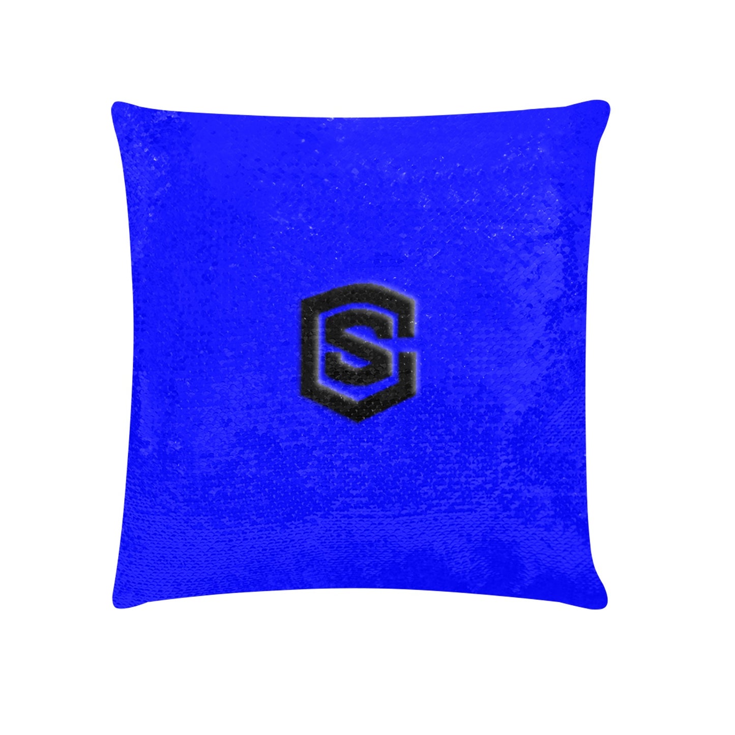Blue Custom Sequin Pillow with Black Logo Custom Sequin Pillow Case 18"x18"