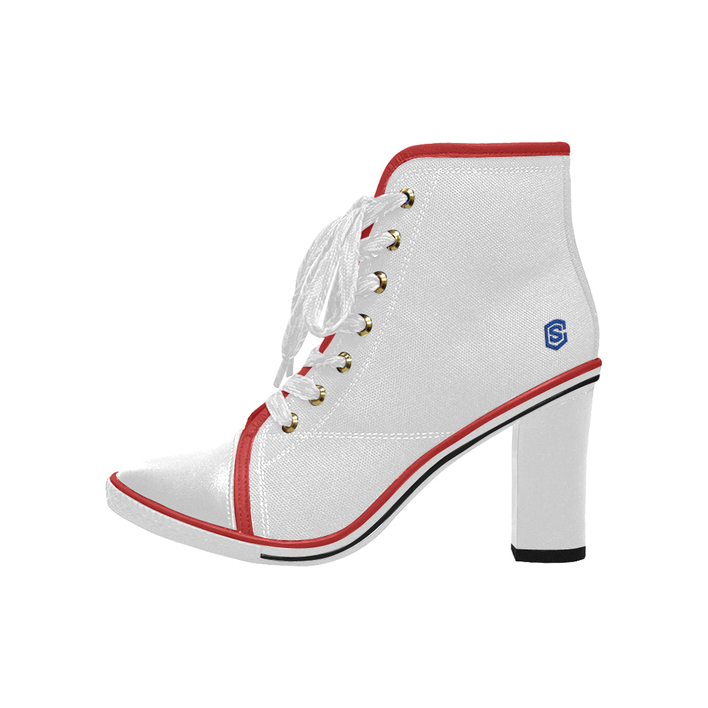 blue logo Women's Lace Up Chunky Heel Ankle Booties (Model 054)