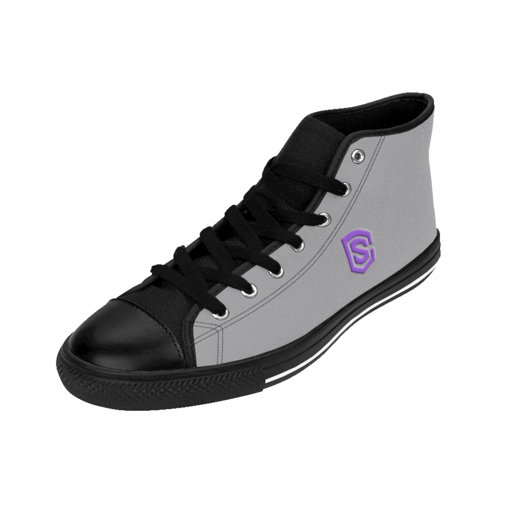Grey Men's High-top Sneakers - purple logo