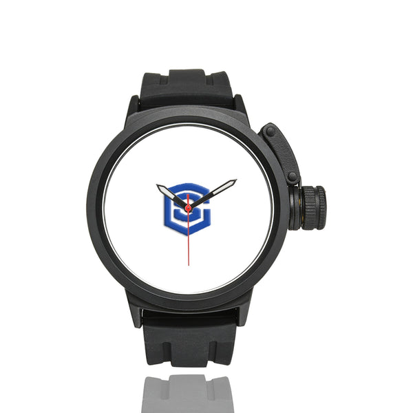 WHITE MEN SPORT WATCH WITH BLUE LOGO Men's Sport Watch (Model 309)