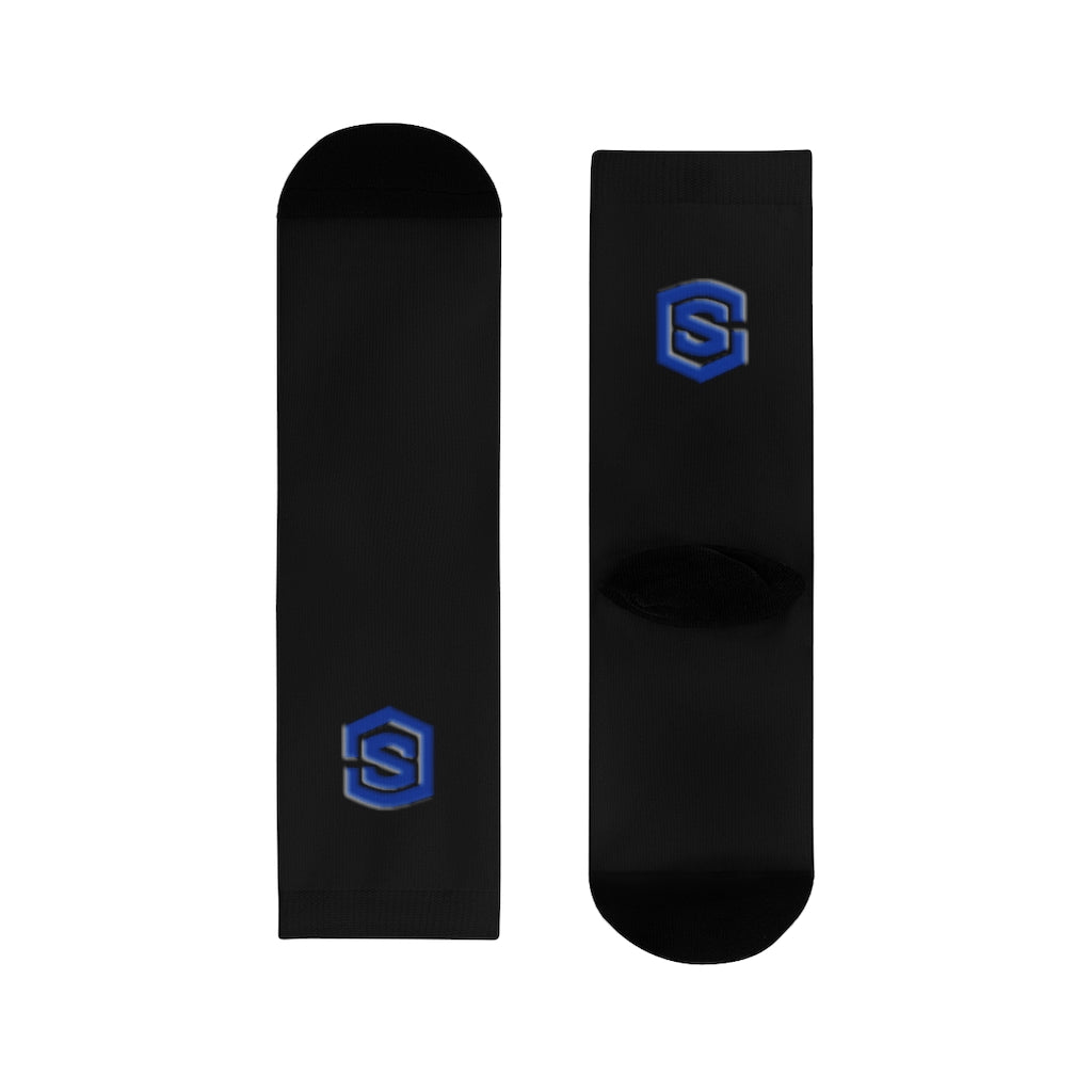 Black Sublimation Crew Socks (EU) Blue Logo