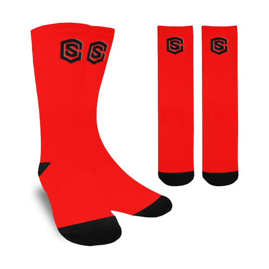 Red Sublimated Crew Socks (Made In USA) with Black Logo Sublimated Crew Socks (Made In USA)