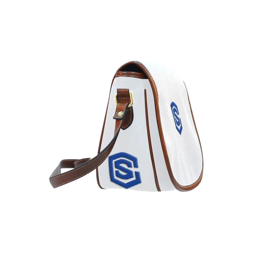 WHITE Saddle Bag WITH BLUE LOGO Saddle Bag (Model 1649) (Small)