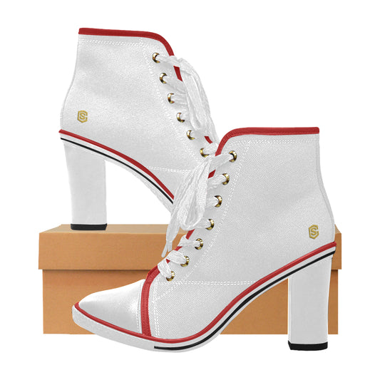 gold logo Women's Lace Up Chunky Heel Ankle Booties (Model 054)