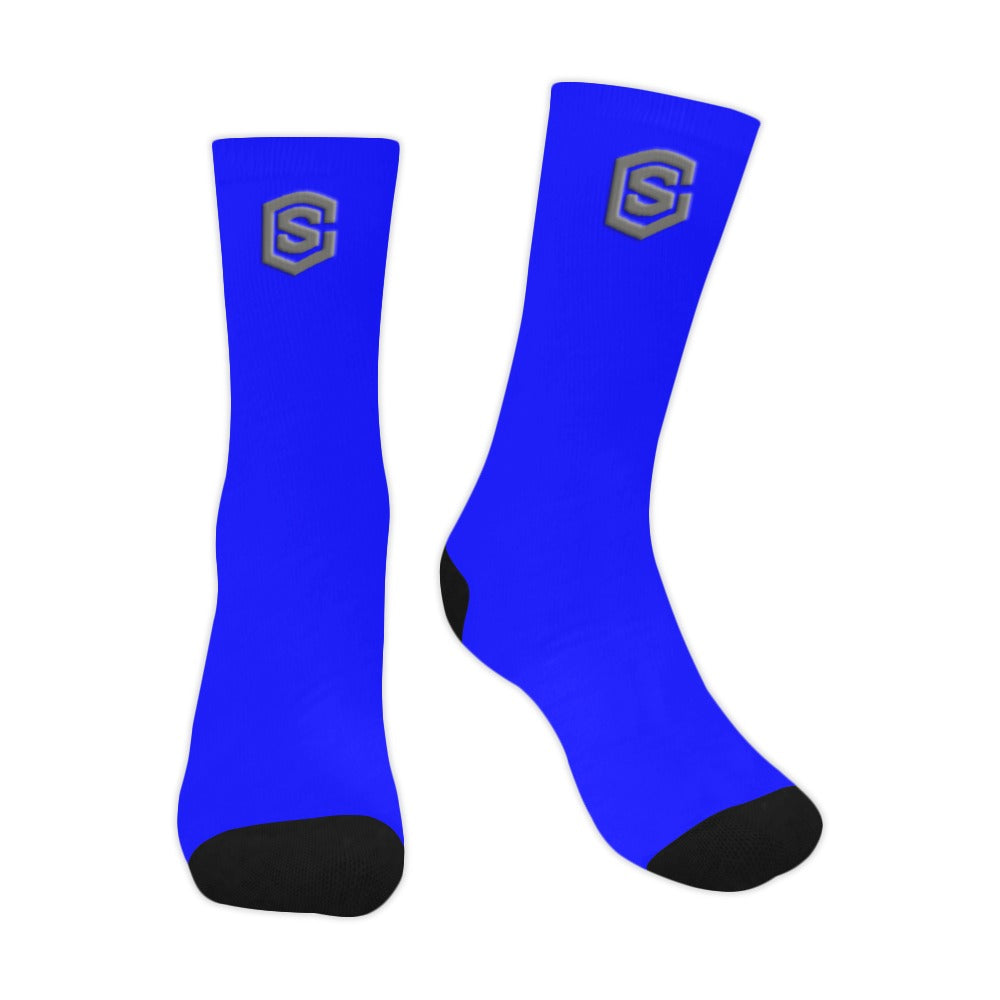 Blue Sublimated Crew Socks (Made In USA) with Gray Logo Sublimated Crew Socks (Made In USA)