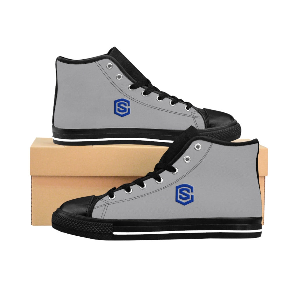 grey Men's High-top Sneakers - blue logo