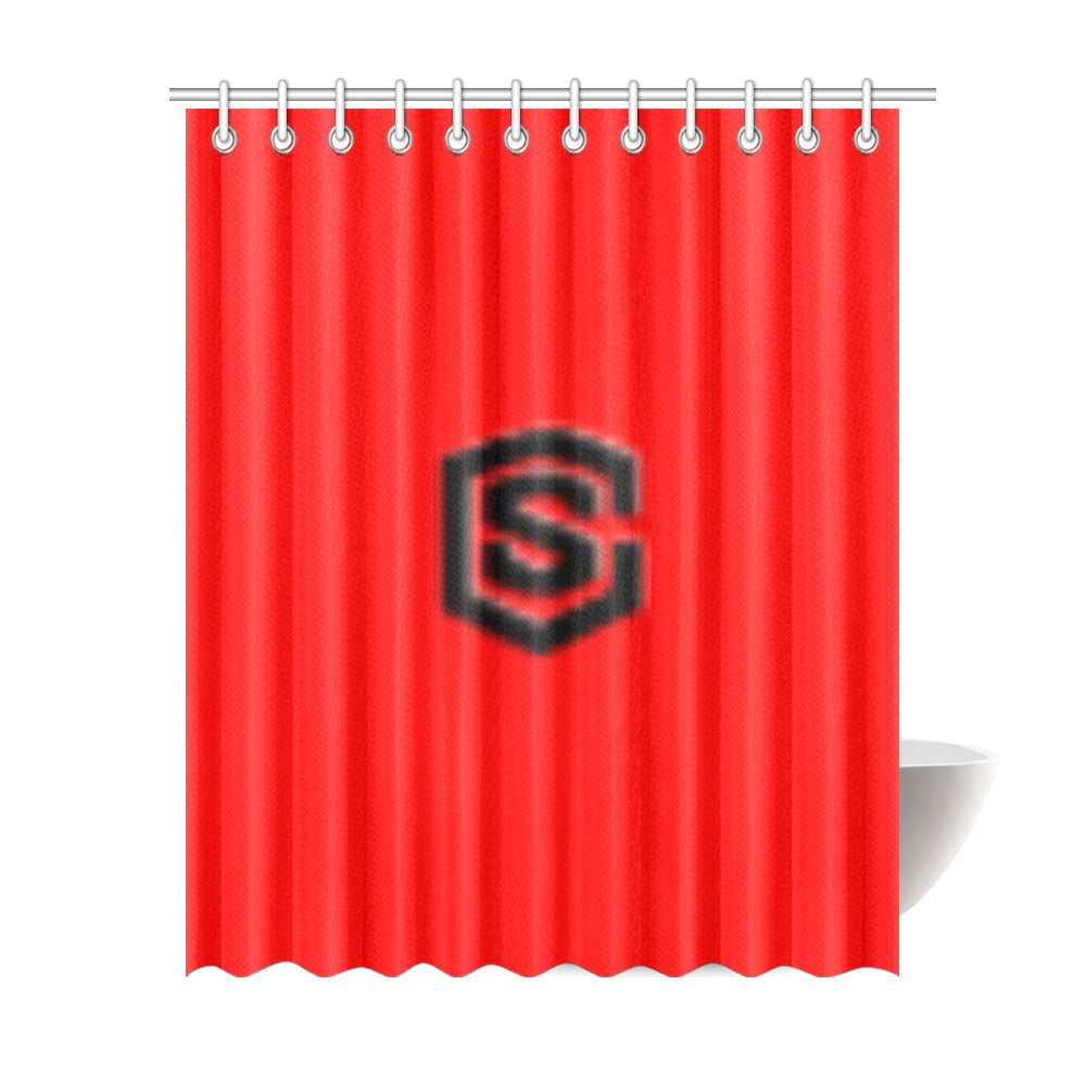 Red Shower Curtain 69"x84" with Black Logo Shower Curtain 69"x84"