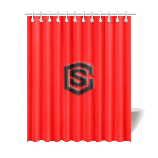 Red Shower Curtain 69"x84" with Black Logo Shower Curtain 69"x84"