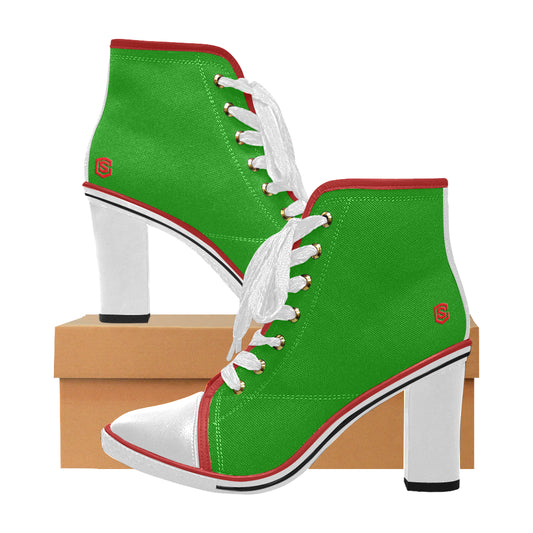 red logo Women's Lace Up Chunky Heel Ankle Booties (Model 054)