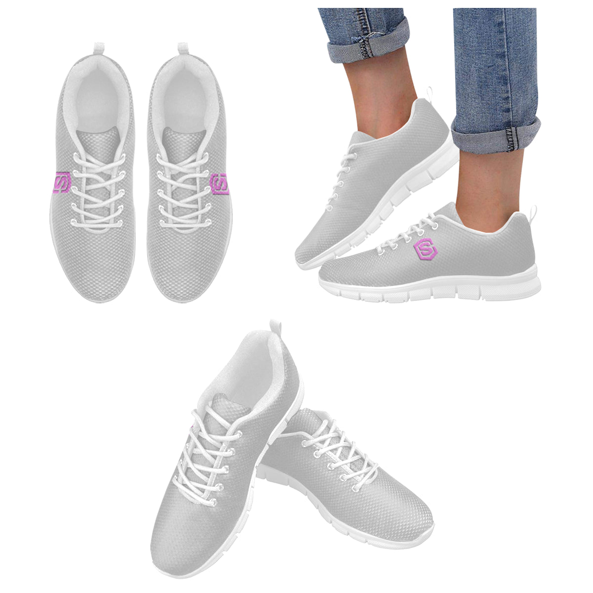 pink logo Women's Breathable Running Shoes (Model 055)